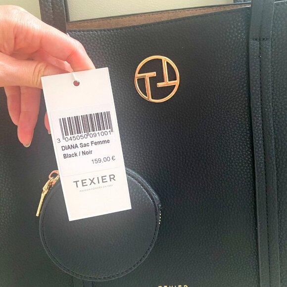 NWT France Texier Black Leather Shoulder Bag Tote with Porchette purse - Picture 10 of 10